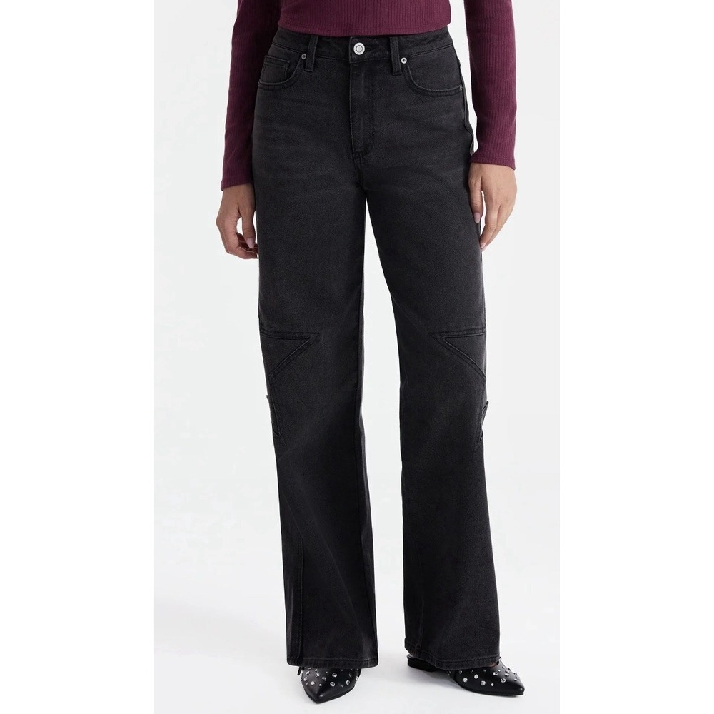 No Boundaries Womens Size 12 Mid-Rise Star Wide Leg Jeans Black NWT 31 Inseam